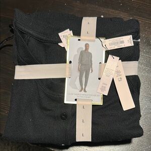 Black Waffle Henley Jogger Set